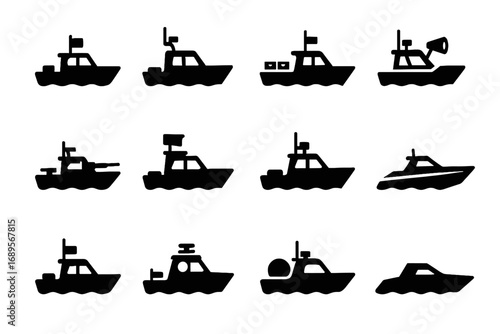 Entry security icon boat port stealth nano patrol micro boats detection vector