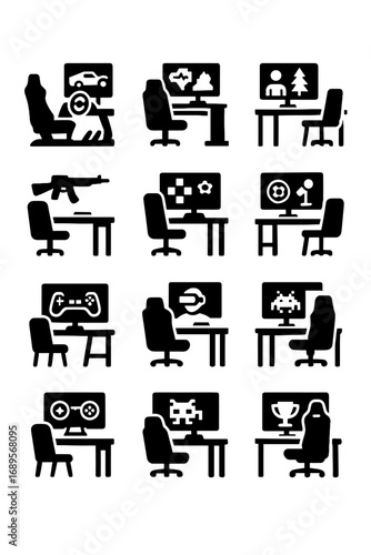 Desk hologram icons shooter vector sports esports retro strategy icon gaming streaming