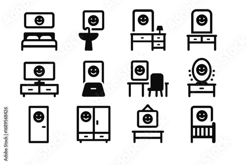 Icons personal mirror workspace emotion vector icon entryway closet home room