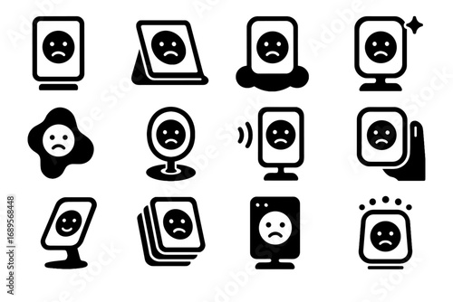 Floating vector biometric mirrors ambient icon mirror emotion foldable transparent light futuristic