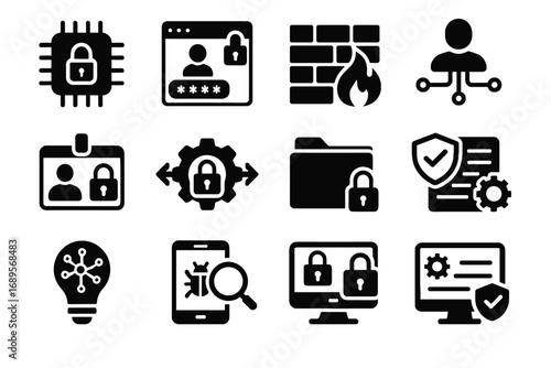 Monitoring gateway intelligence ai icons security access vector icon module vulnerability authentication
