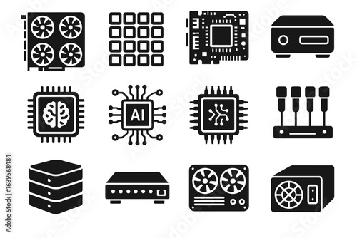 Vector supply icons icon chip ai cluster hardware unit device network edge