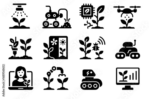 Garden icon pest vector cyber ai system pruning health robotic fertilizer