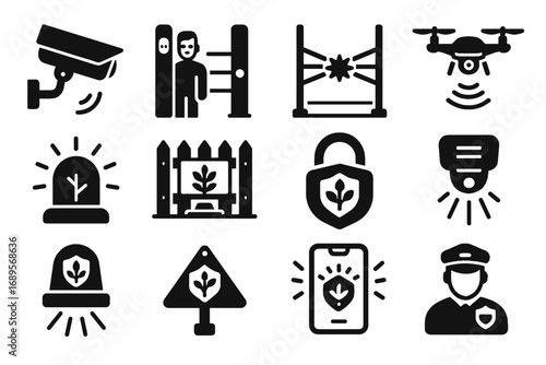 Sensors alarms icon motion intrusion cyber surveillance cybersecurity set vector virtual control