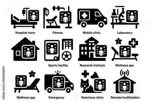 Institute emergency bio spa hospital vector scanner wellness sports clinic icon vehicle