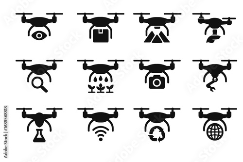 Mapping communication inspection environmental icon drone industrial photography vector agricultural collection
