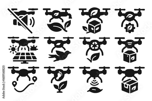Emissions solar environmental friendly icon packaging charging reduction eco drone sustainable recyclable