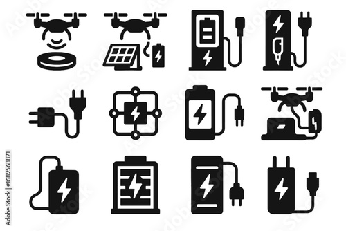 Drone system wireless solar pad icon data panel vector smart charging power