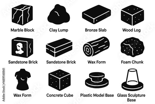 Vector sculpting materials brick wax plastic lump model clay icon form foam