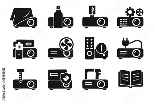 Power cleaning icon patch nano parts projector vector firmware cable lens battery