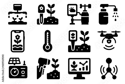 Wireless app tools drone icon scanner dashboard vector watering digital thermometer gardening