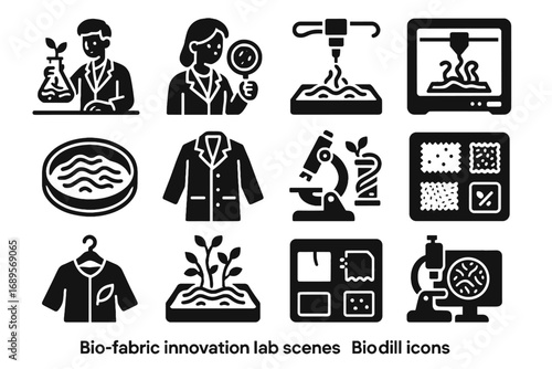 Sample icon fabric innovation microscope bio scan assistant growing biodegradable vector