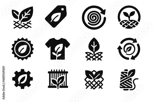 Icons fusion icon vector loom renewable gear biofabric compostable cloth badge sustainable
