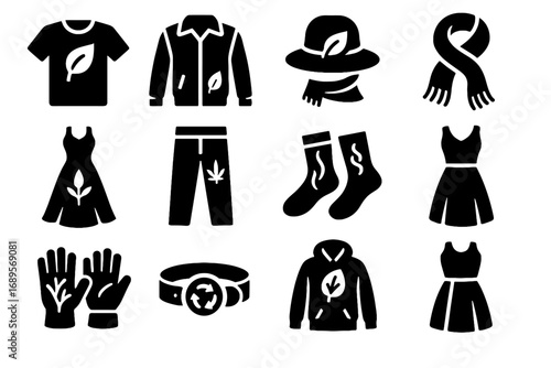 Recycled icons jacket hoodie compostable sustainable vector trousers shirt fashion gown gloves