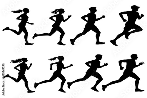 Jogging and Running Silhouettes Vector Illustration