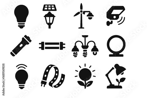 Icon tube daylight bulb orb light vector eco ambient rechargeable lamp icons