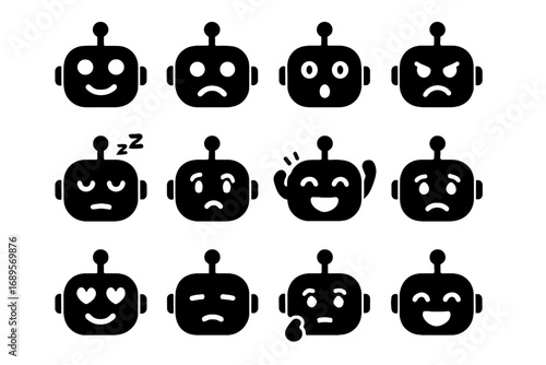 Sleeping emotional confused laughing vector icon sad crying icons robot tired thinking