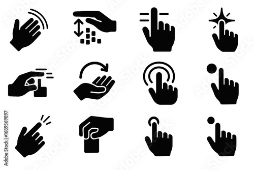 Gesture drop icons rotate icon swipe finger holographic motion wave hand vector