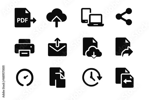 Sync history share icons digital icon point journal print upload device vector