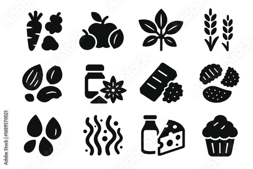 Mini dairy kitchen icons icon seeds nano protein spices fruits vector herbs