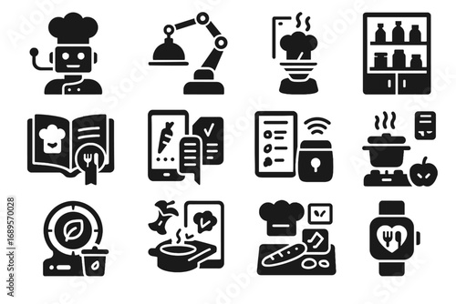 Monitor analyzer list icons holographic chef futuristic pantry control icon kitchen display