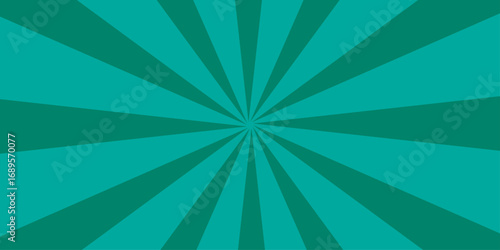 Abstract green retro background with sunburst pattern, vintage sun rays burst, and old grunge texture illustration