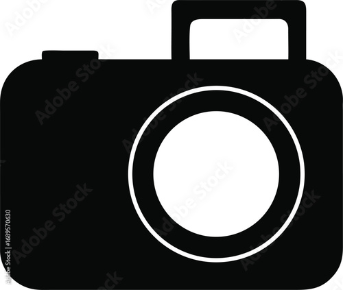 Simple black and white icon of a camera representing photography and digital imaging technology silhouette