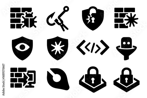 Per no ddos brute defense icons botnet icon module typography vector phishing