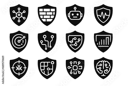 Action vector cyber chip scan adaptive shield icon graph deep icons reaction