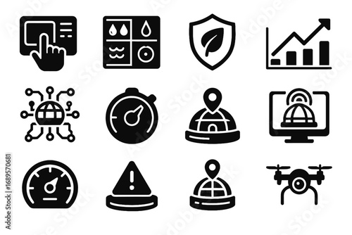 Bio icon node ai vector habitat drone access icons dome camera panel