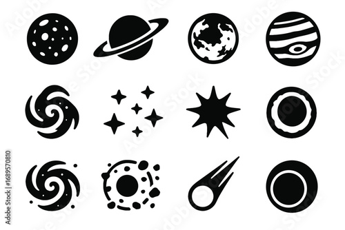 Saturn full vector astronomical ring moon beam mars orbit icon set symbol