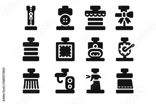 Icon symbol band application patch robot attachment tailor seal vector tool needle