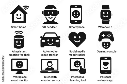 Wearable icons vector feedback tracker sensor emotion headset console mood icon app