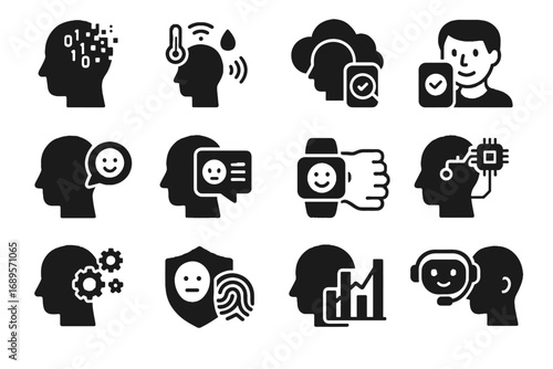 Vector icon adaptive empathy emotion analysis algorithms sensor neural fusion assistant integration