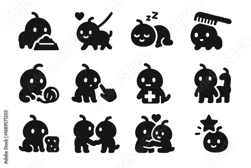 Vector sleep evolve icon playtime walking virtual boost pet hug mode training