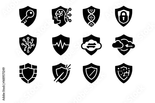 Cyber alert shields sensor vector defense pulse icon futuristic matrix reflex quantum