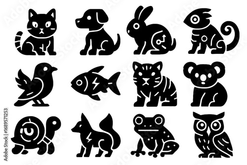 Bunny cat futuristic plasma laser energy fish icon vector neon koala pets