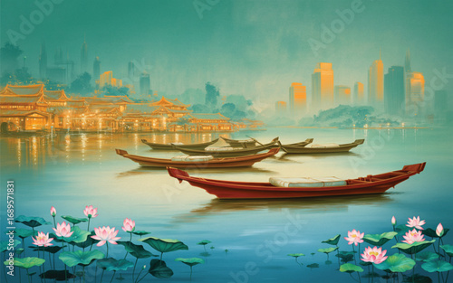 hong kong skyline at sunset
