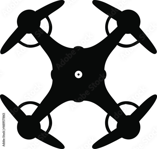 Modern quadcopter drone silhouette overhead view minimalist black shape technology aerial photography future flying machine silhouette