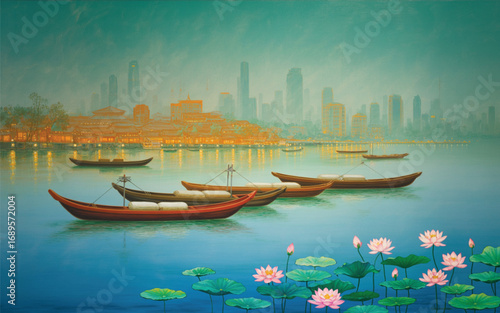 hong kong skyline at sunset