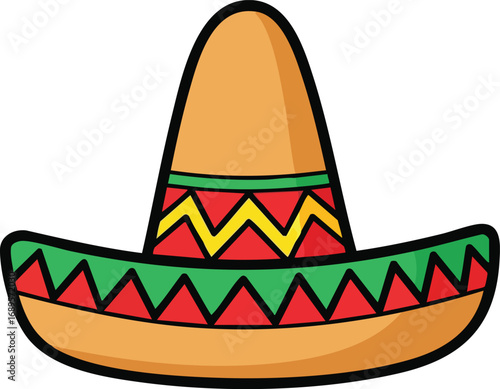 Mexican sombrero hat. Traditional sombreros with ethnic patterns, Mexico style masks cartoon vector illustration of Mexican fashion illustration