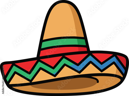 Mexican sombrero hat. Traditional sombreros with ethnic patterns, Mexico style masks cartoon vector illustration of Mexican fashion illustration