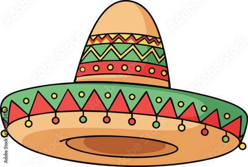 Mexican sombrero hat. Traditional sombreros with ethnic patterns, Mexico style masks cartoon vector illustration of Mexican fashion illustration