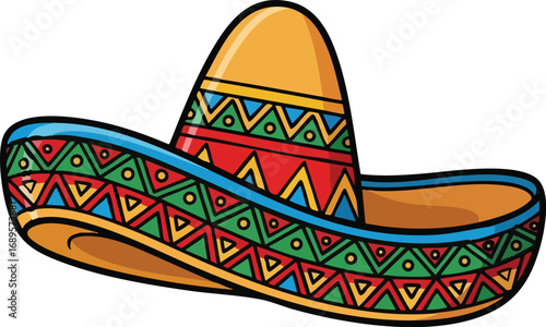Mexican sombrero hat. Traditional sombreros with ethnic patterns, Mexico style masks cartoon vector illustration of Mexican fashion illustration