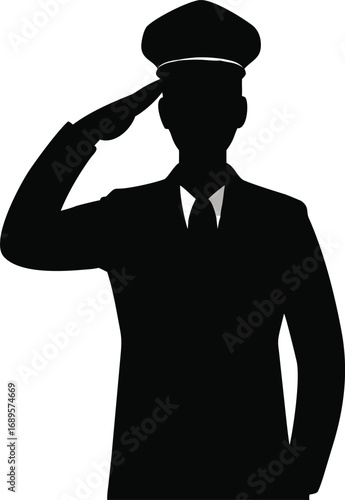 Silhouette of a person in uniform saluting reverently symbolic of service respect and authority silhouette