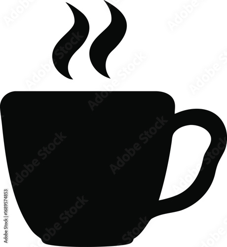 Simple black silhouette of a steaming hot coffee cup with aroma lines indicating warmth and refreshment silhouette