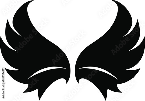 Stylized black angel wings silhouette isolated on symbol design element silhouette