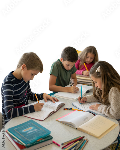  Young Students Collaborating on Schoolwork..