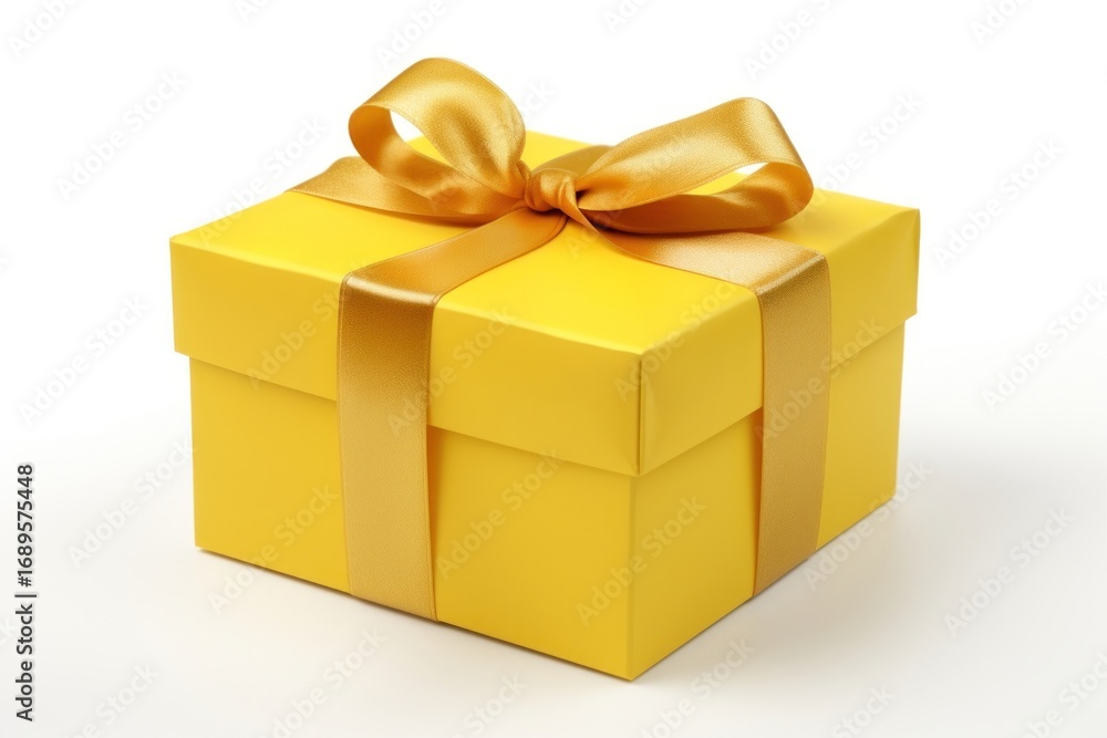 Obraz premium Gift box yellow white background anniversary.