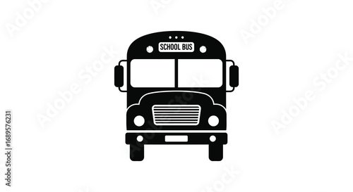 a classic school bus icon in black and white design
